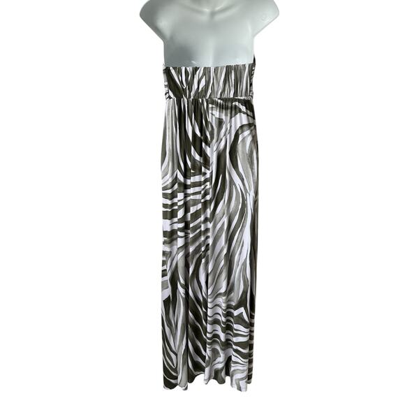 Tommy Bahama Strapless Maxi Dress Women's Large Green White Tropical Zebra Print - Picture 8 of 15